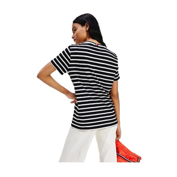 Tommy Hilfiger női pamut póló fekete fehér csíkos mintával
