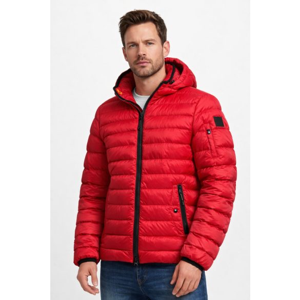 Dekker férfi kapucnis steppelt kabát piros színben 