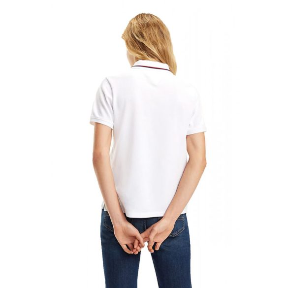 Tommy Jeans női galléros póló csíkozott gallérral fehér színben