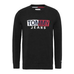   Tommy Jeans férfi kötött pulóver fekete színben elején logó mintával