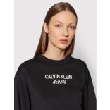 Calvin Klein Jeans női pamut pulóver elején felirattal fekete színben