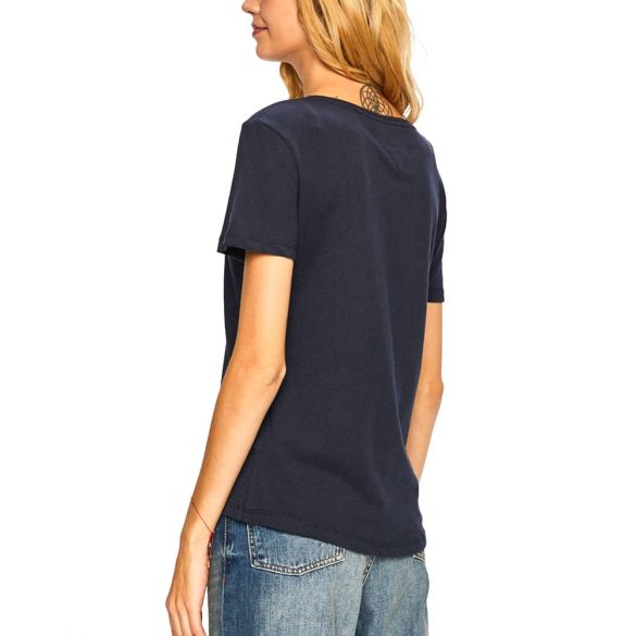 Tommy Jeans női környakú pamut póló sötétkék színben