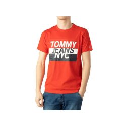   Tommy Jeans férfi pamut póló elején logó mintával piros színben