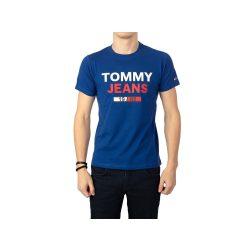  Tommy Jeans férfi pamut póló elején logó mintával királykék színben