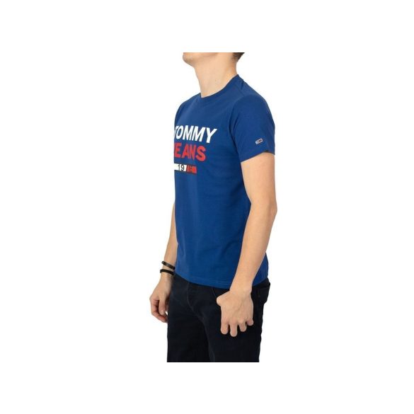 Tommy Jeans férfi pamut póló elején logó mintával királykék színben