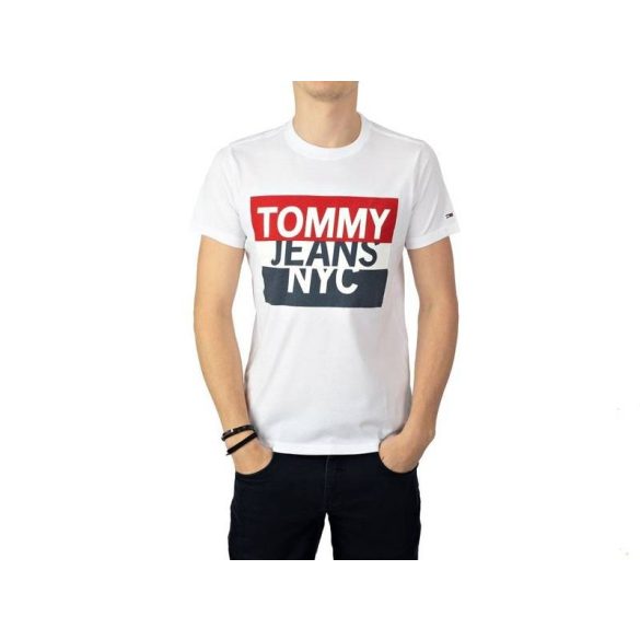 Tommy Jeans férfi pamut póló fehér színben elején logó mintával 