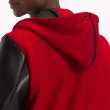 Tommy Hilfiger férfi kapucnis baseball fazonú kabát fekete bőr ujjal gyapjú anyagból piros színben