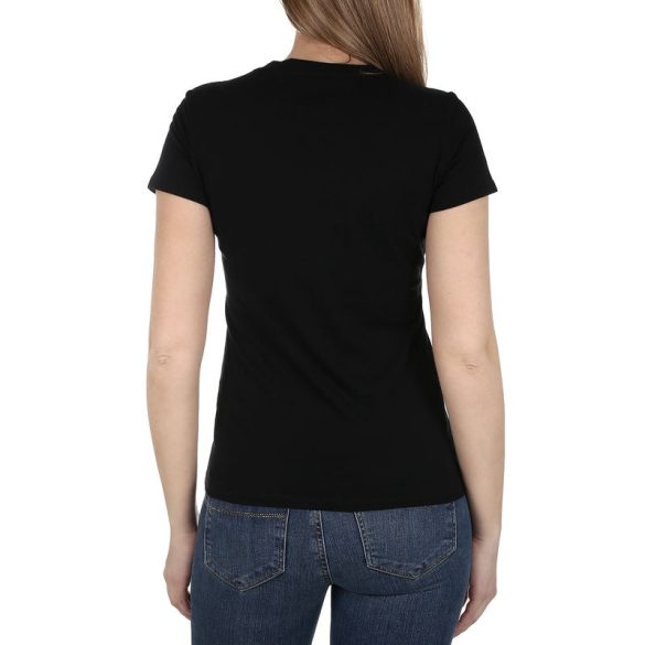 Guess női V nyakú pamut póló elején logó mintával fekete színben