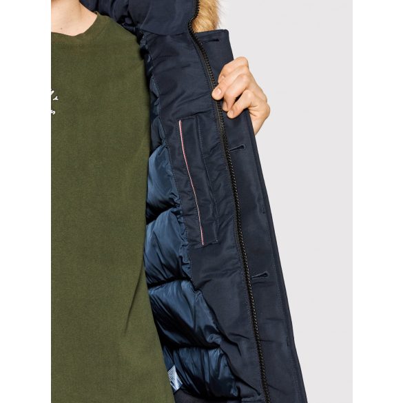 Tommy Hilfiger férfi bomber fazonú téli pehely bélelt kapucnis kabát sötétkék színben