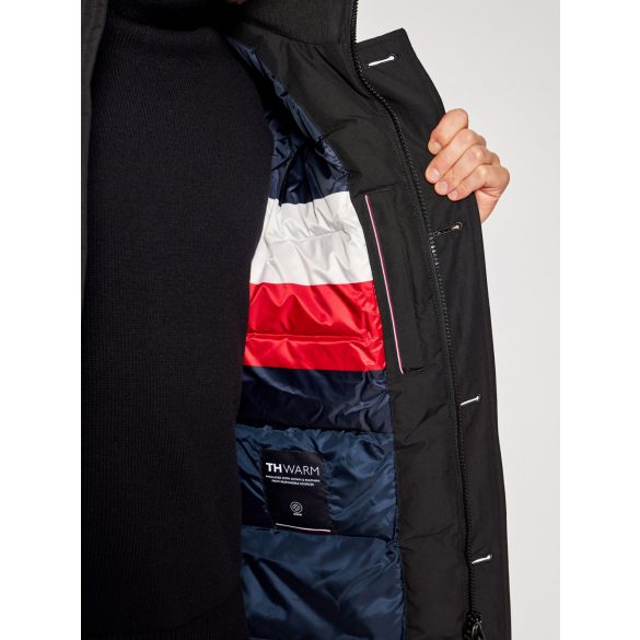 Tommy Hilfiger hosszabb fazonú férfi télikabát pehely béléssel , kapucnival, fekete színben