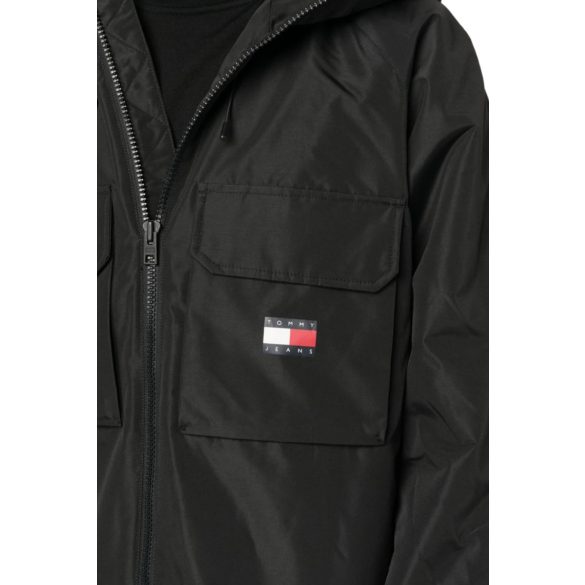 Tommy Jeans férfi kapucnis átmeneti kabát fekete színben lezser fazonú