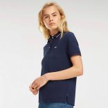 Tommy Jeans női galléros póló csíkozott gallérral sötétkék színben