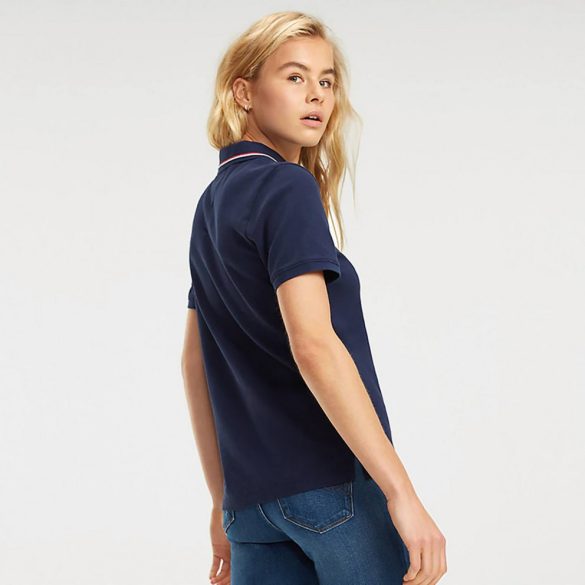 Tommy Jeans női galléros póló csíkozott gallérral sötétkék színben