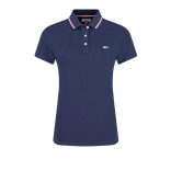 Tommy Jeans női galléros póló csíkozott gallérral sötétkék színben