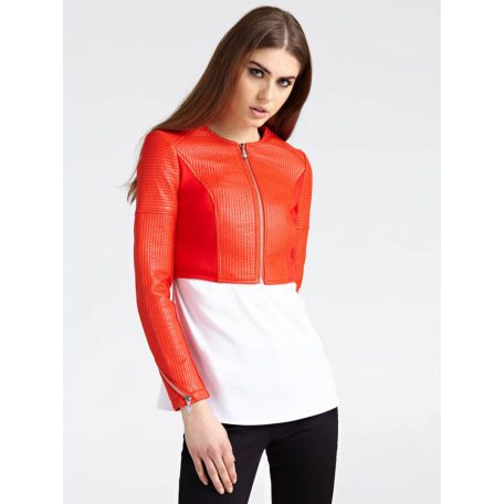 Guess női ecoleather boleró kabát korallpiros színben