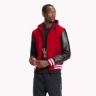 Tommy Hilfiger férfi kapucnis baseball fazonú kabát fekete bőr ujjal gyapjú anyagból piros színben