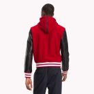 Tommy Hilfiger férfi kapucnis baseball fazonú kabát fekete bőr ujjal gyapjú anyagból piros színben