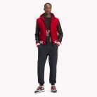 Tommy Hilfiger férfi kapucnis baseball fazonú kabát fekete bőr ujjal gyapjú anyagból piros színben