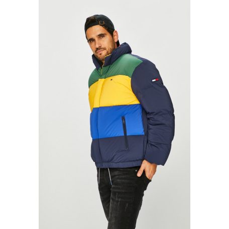 Tommy Jeans férfi pehelykabát elején színes csíkokkal sötétkék színben