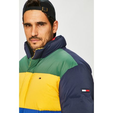 Tommy Jeans férfi pehelykabát elején színes csíkokkal sötétkék színben