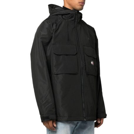 Tommy Jeans férfi kapucnis átmeneti kabát fekete színben lezser fazonú