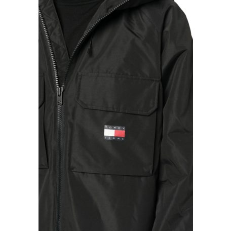 Tommy Jeans férfi kapucnis átmeneti kabát fekete színben lezser fazonú