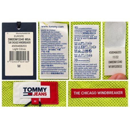 Tommy Jeans Chicago férfi kapucnis szélkabát neon sárga