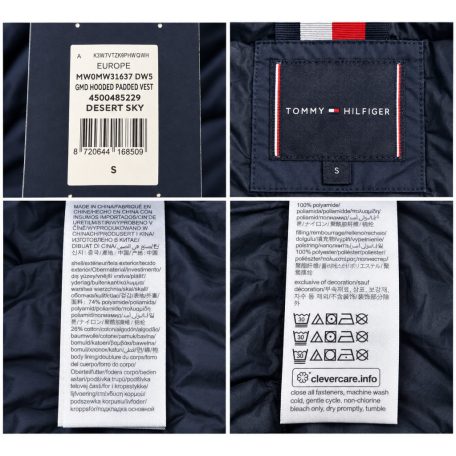 Tommy Hilfiger férfi kapucnis steppelt mellény sötétkék
