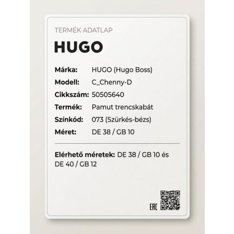 HUGO Női Pamut Trench Kabát Bézs
